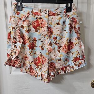 Lulus Light Blue Floral Print Ruffle Hem Shorts Size S #cottagecore #Summervibes